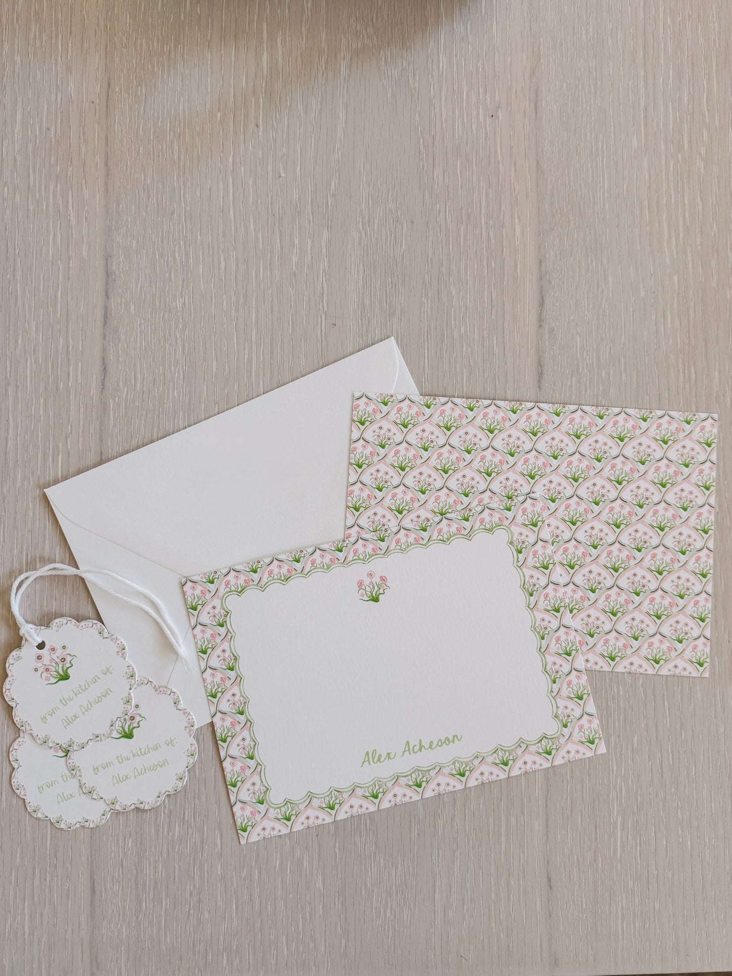 Pink & Green Trellis Customized Stationery (Set of 25)