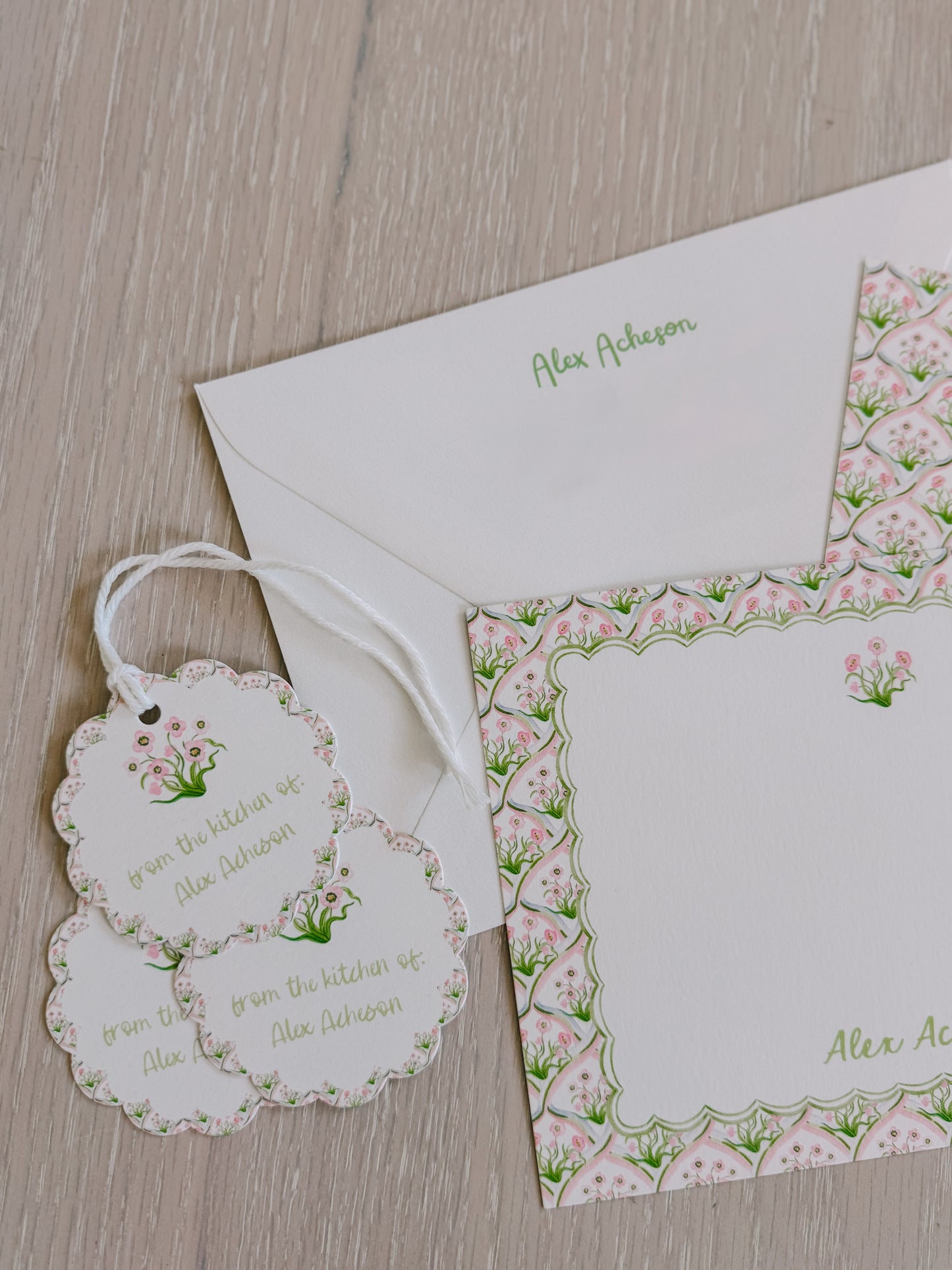 Pink & Green Trellis Customized Stationery (Set of 25)