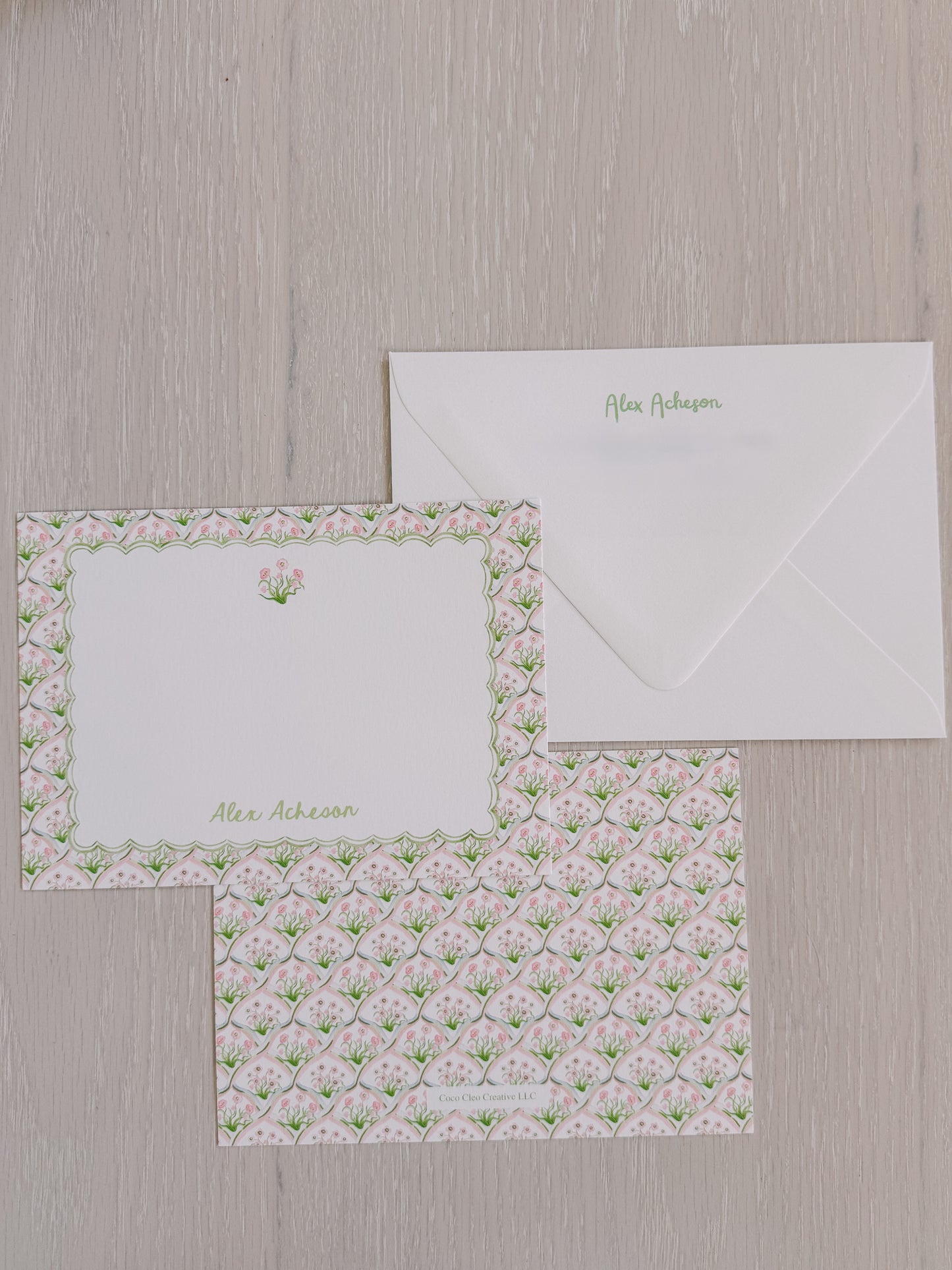 Pink & Green Trellis Customized Stationery (Set of 25)