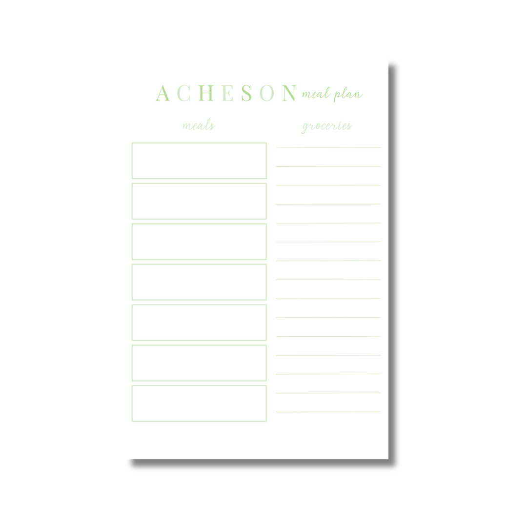 Customized Meal Plan Notepad