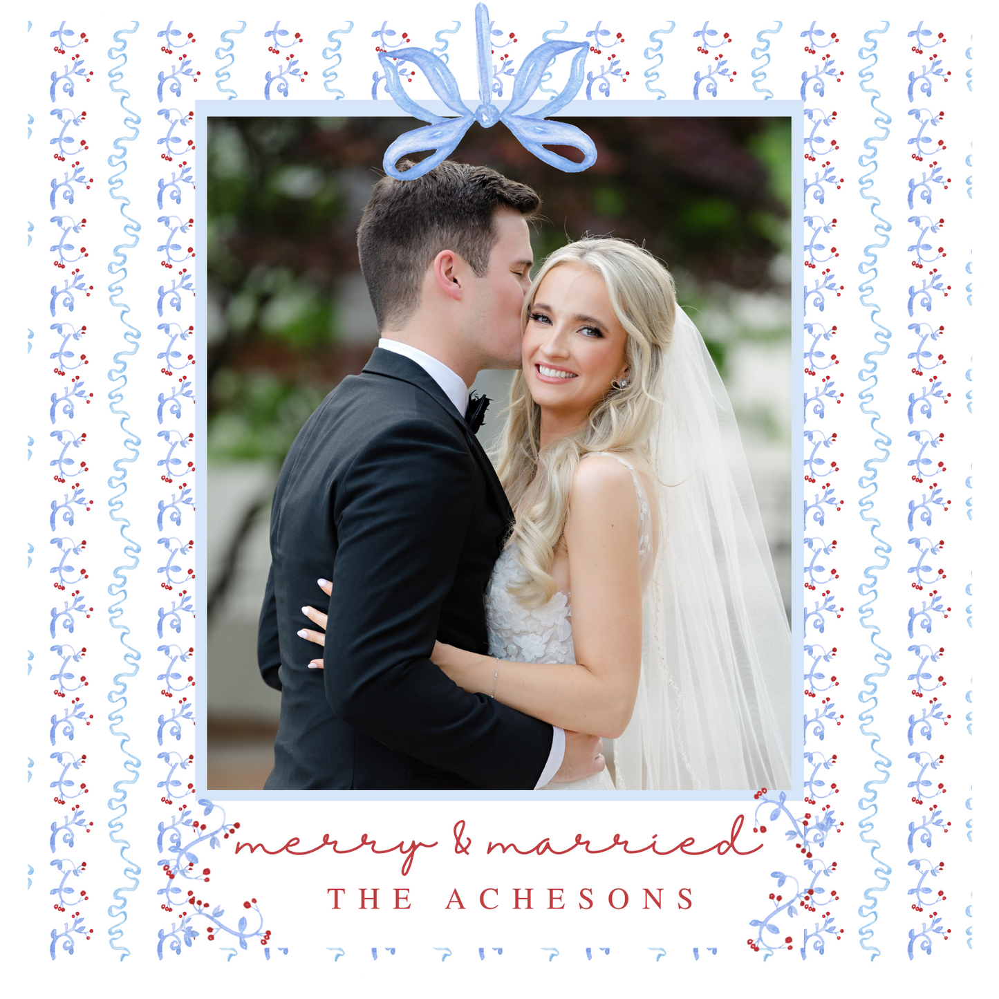 Merry and Married Square Scalloped Edge Photo Card