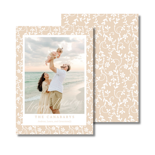 Beige Floral Holiday Card