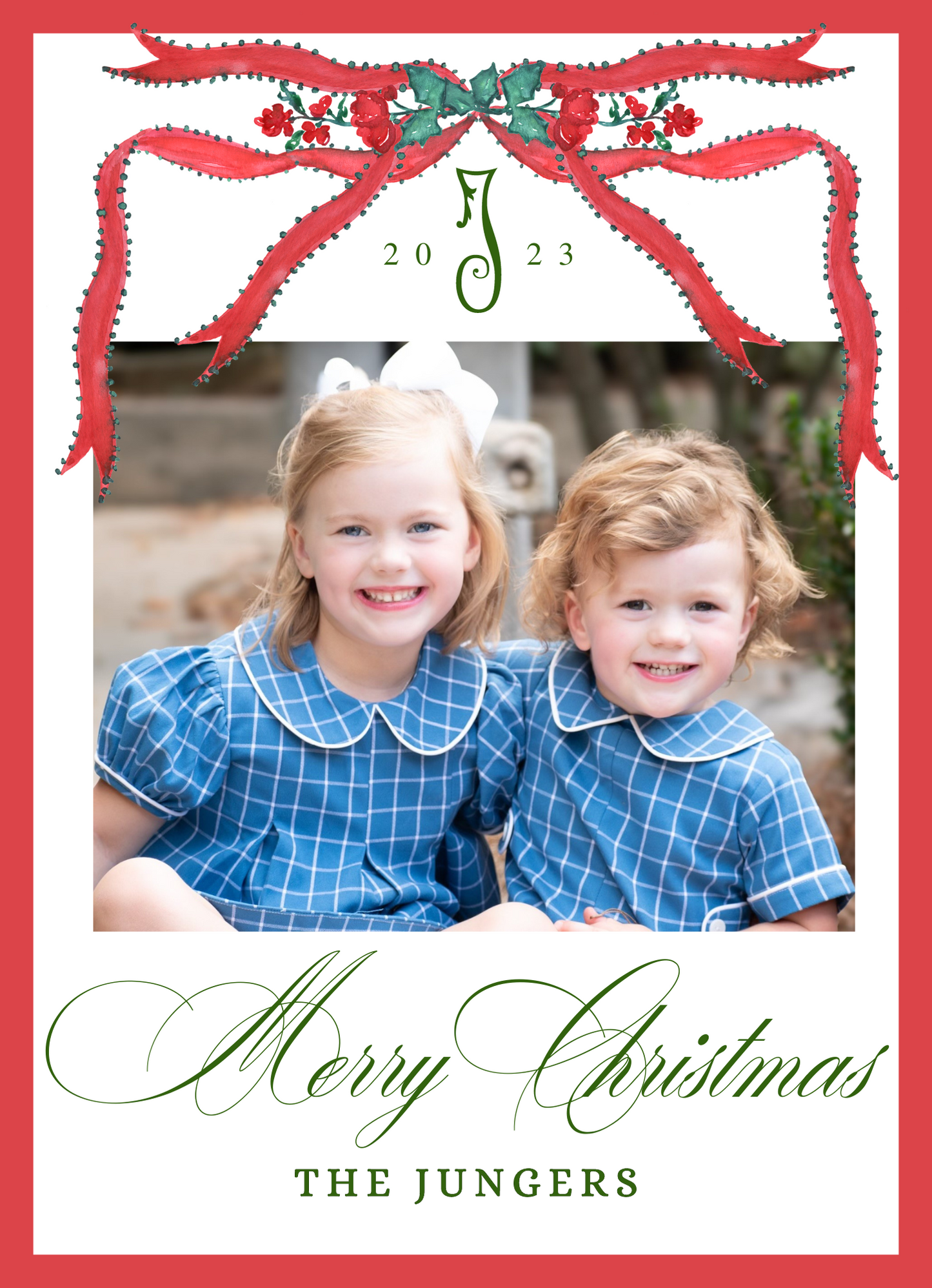 Red Bow Border Holiday Card