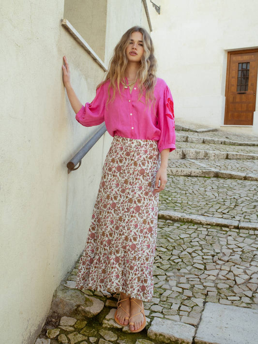 Pink & Tan Floral Skirt