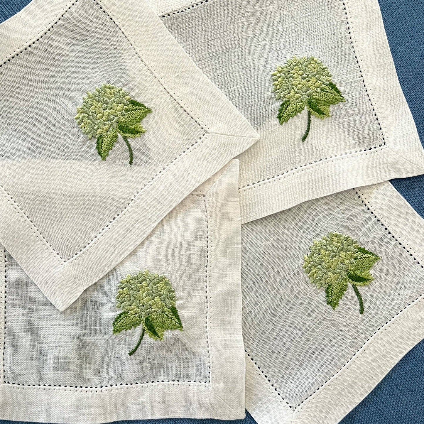 Hydrangea embroidered cocktail napkins