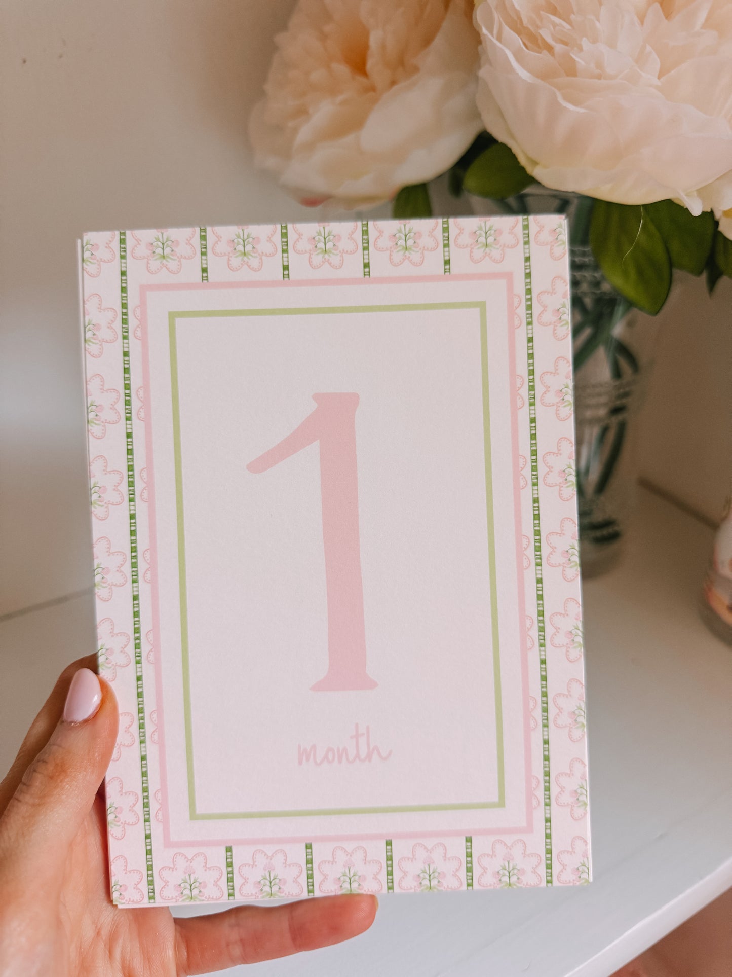Baby Girl Pink Trellis Watercolor Milestone Cards