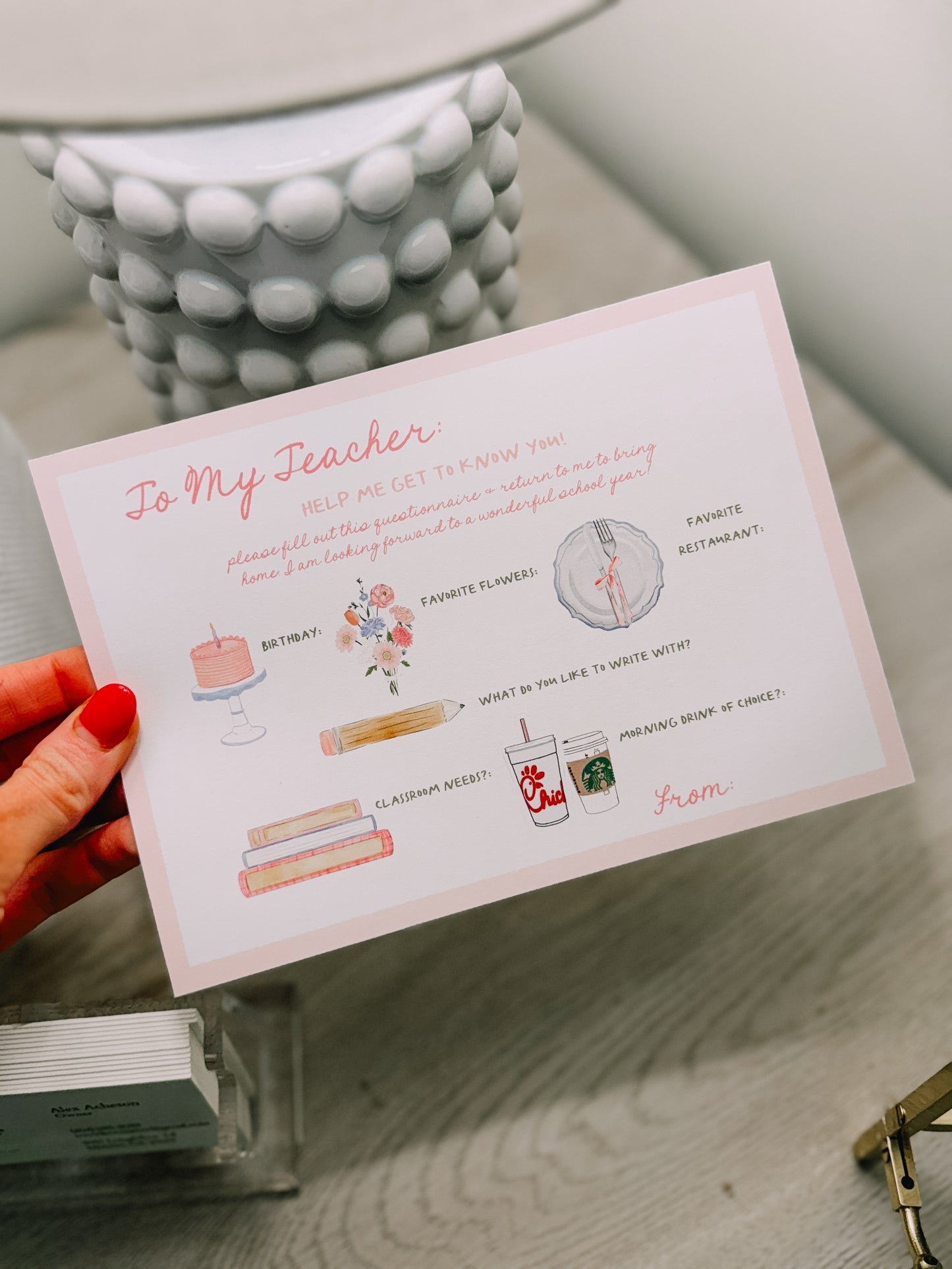 Back to School Teacher Fill in Cards set of 10