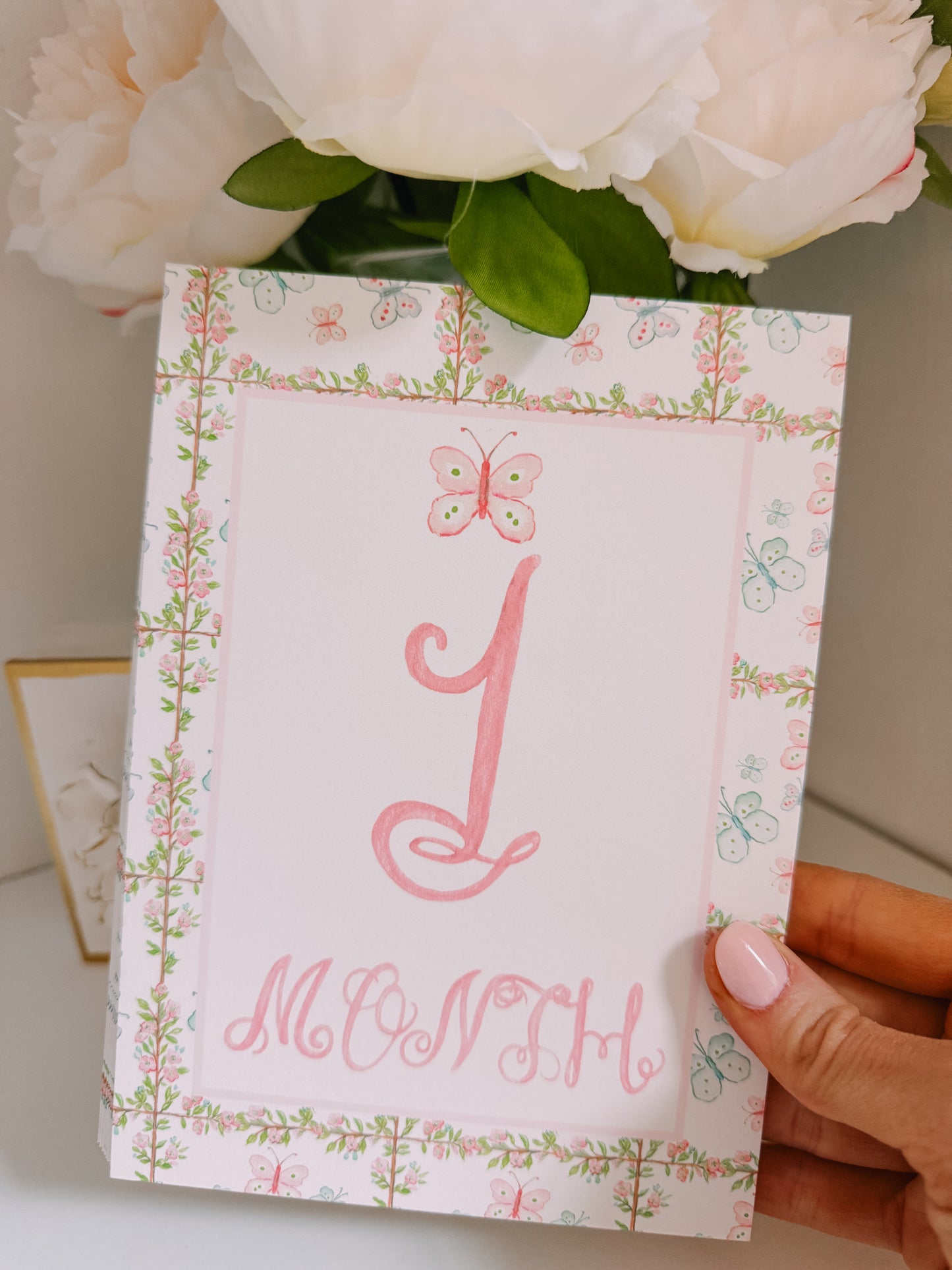 Baby Girl Pink Floral Watercolor Milestone Cards