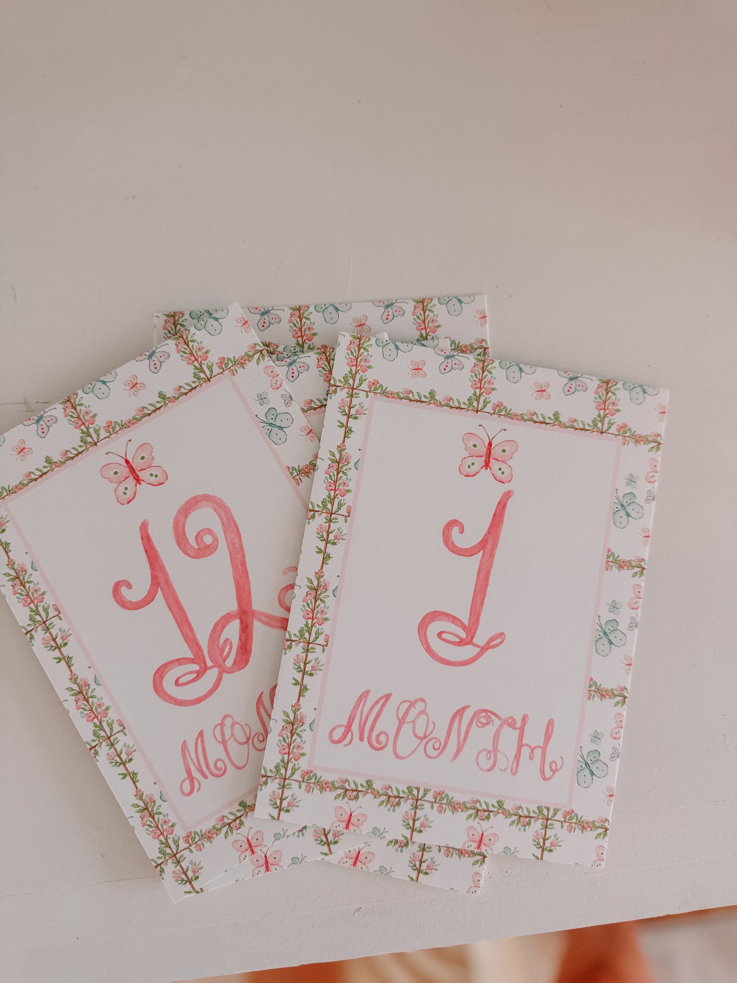 Baby Girl Pink Floral Watercolor Milestone Cards