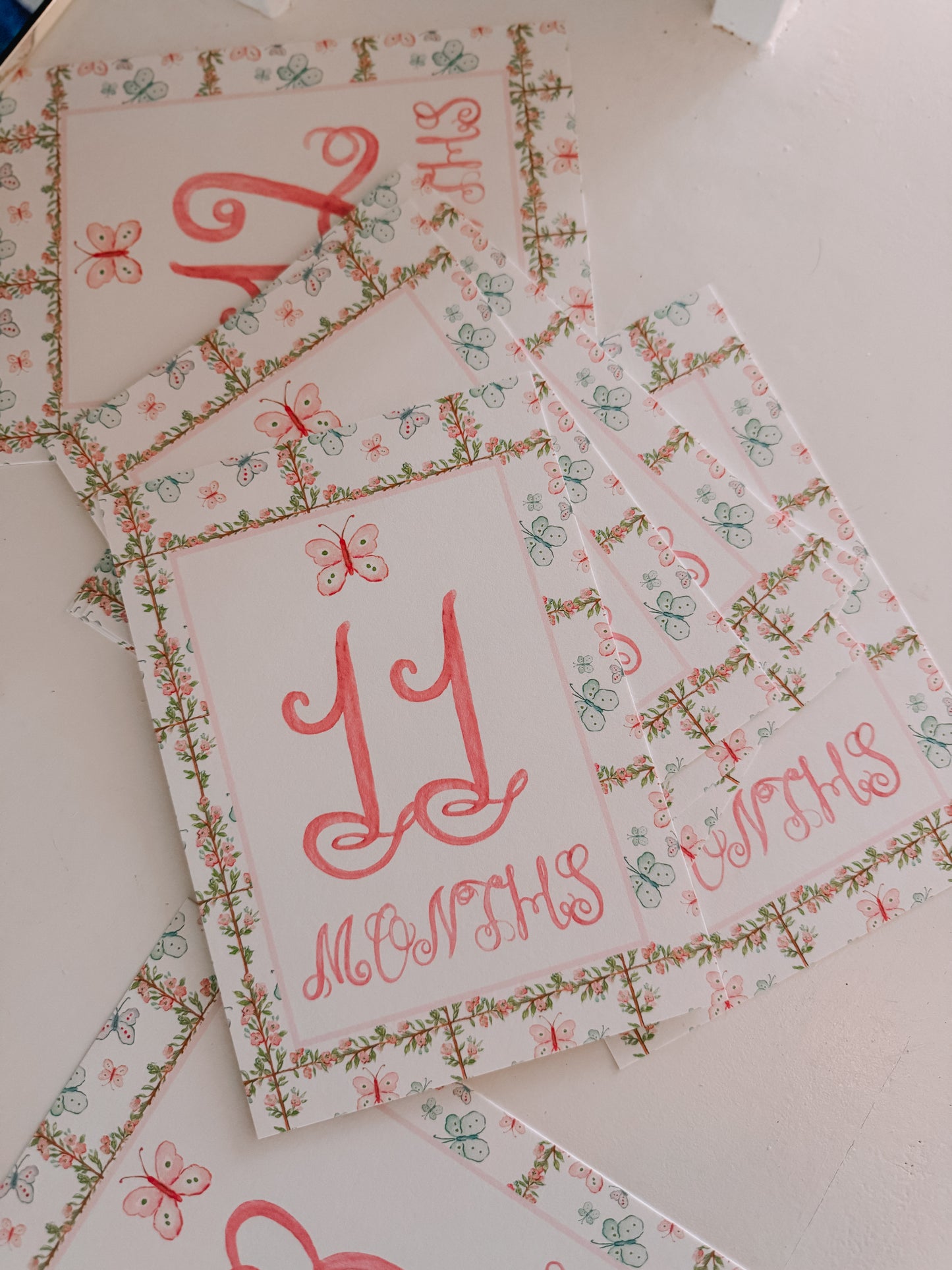 Baby Girl Pink Floral Watercolor Milestone Cards
