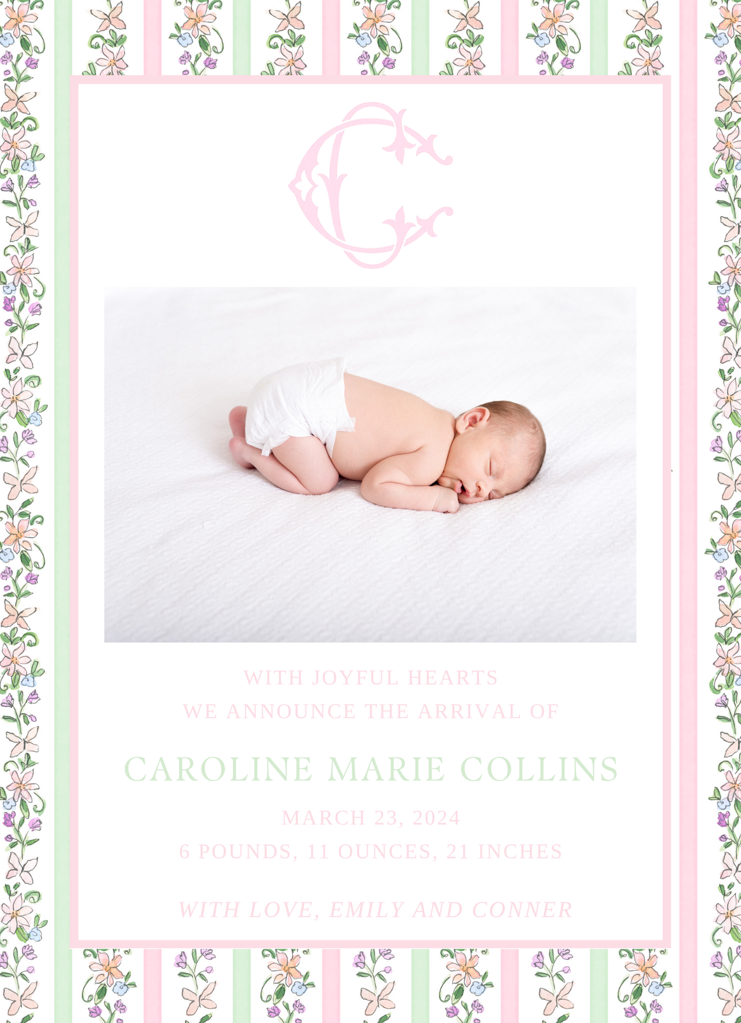 Soft Pink Grandmillenial Baby Announcement/Invitations/Grad Announcement