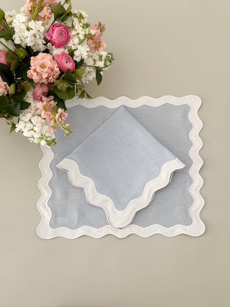 Wavy Blue Napkins with white border