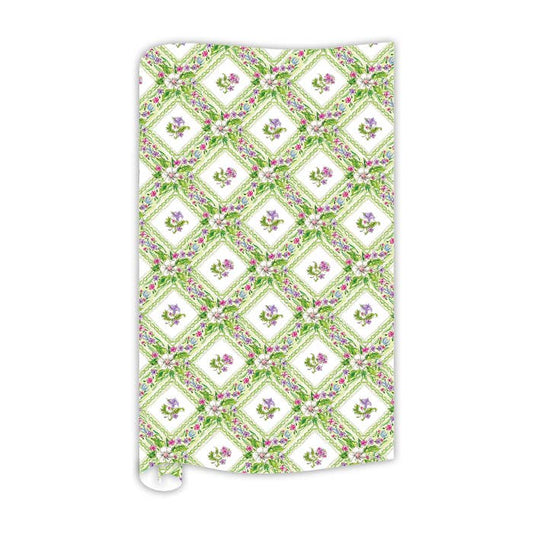 Handpainted Green Floral Enchanted Lattice Wrapping Paper