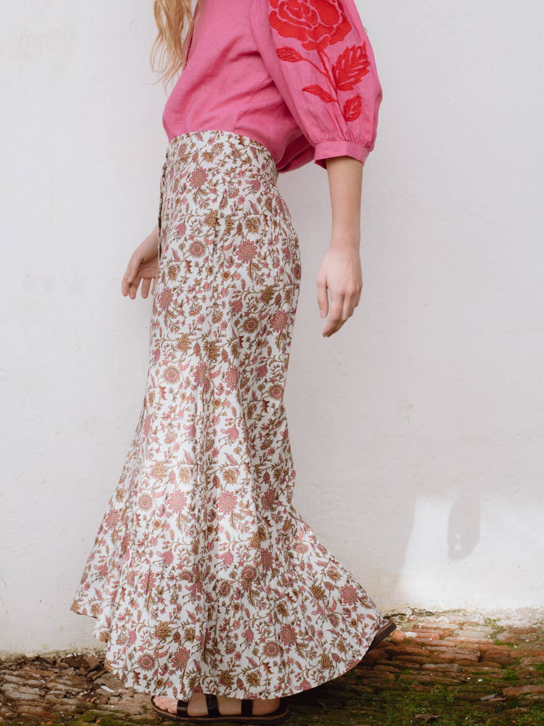 Pink & Tan Floral Skirt