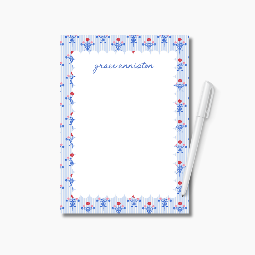 CUSTOMIZED Blue Floral Notepad 5x7