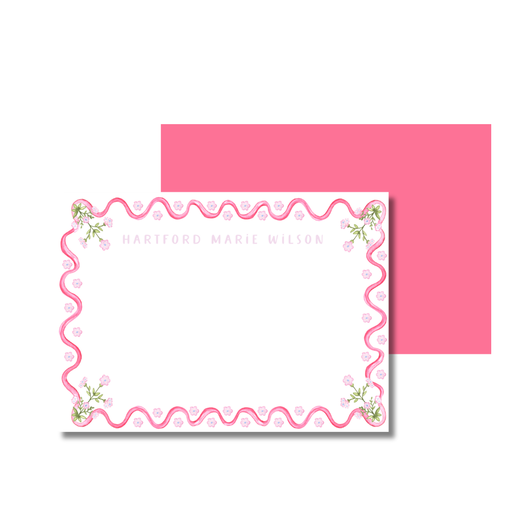 Pink Floral Girls Customized Stationery (Set of 25)