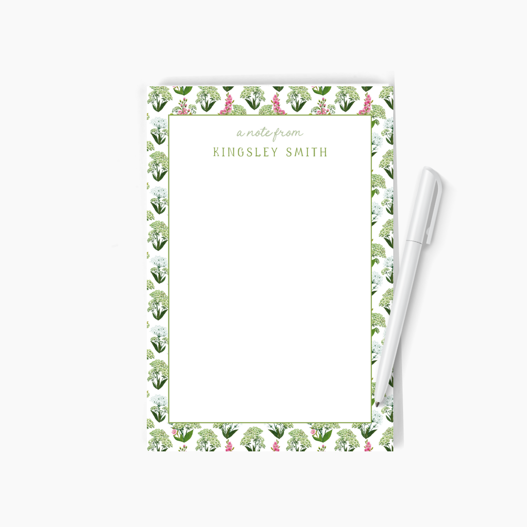 CUSTOMIZED Pink & Green Floral Notepad 5x7