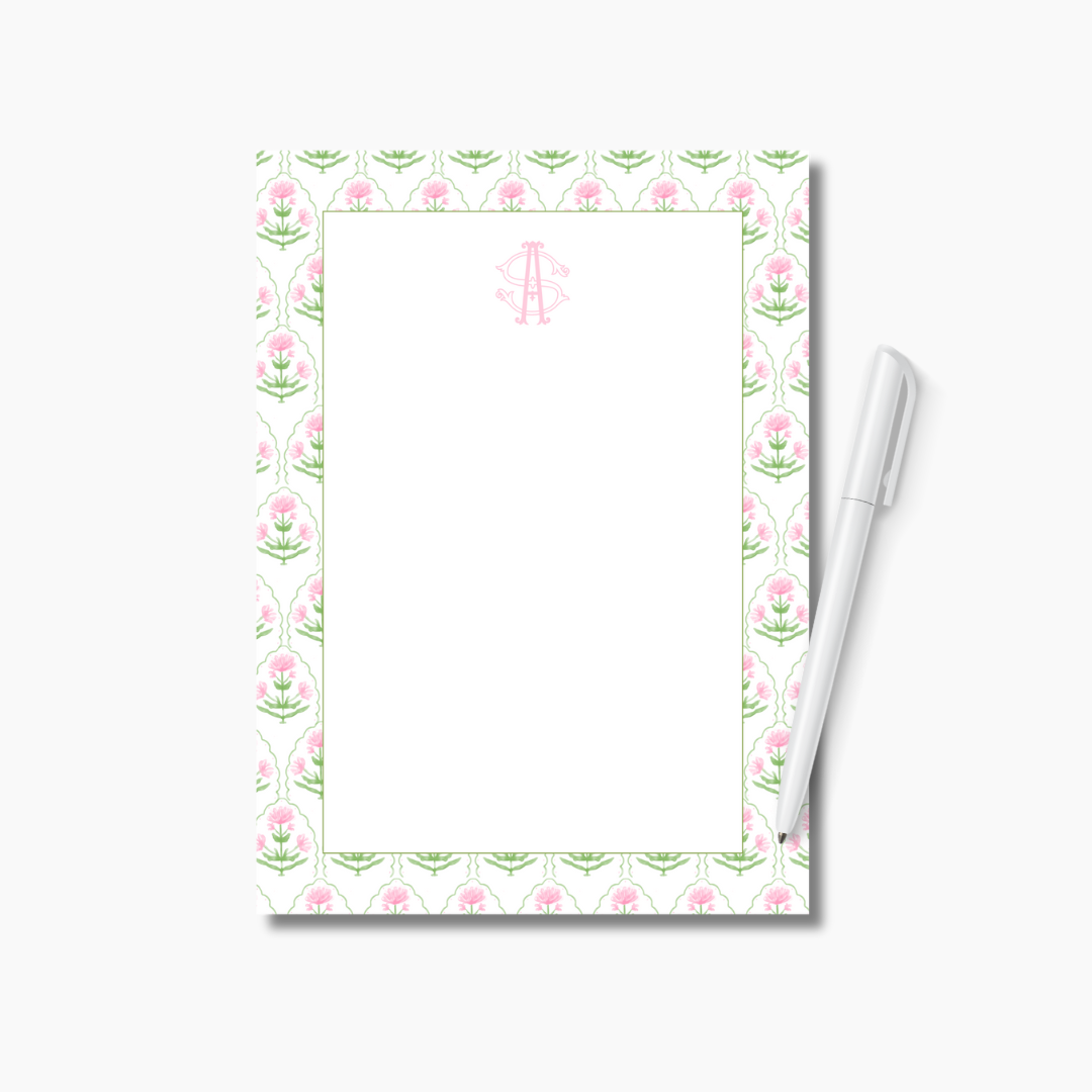 CUSTOMIZED Pink & Green Monogram Notepad 5x7