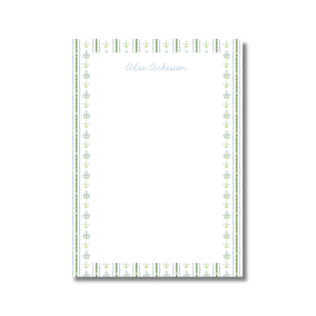 CUSTOMIZED Blue Floral Notepad 8x5