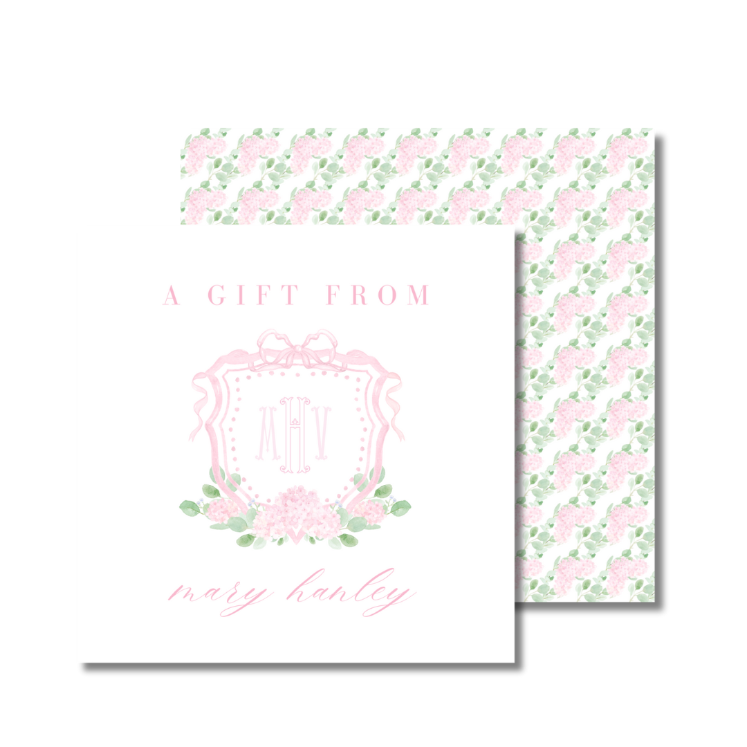 Blush Hydrangea Girls Monogram Square 3x3 Gift Tags (set of 25)