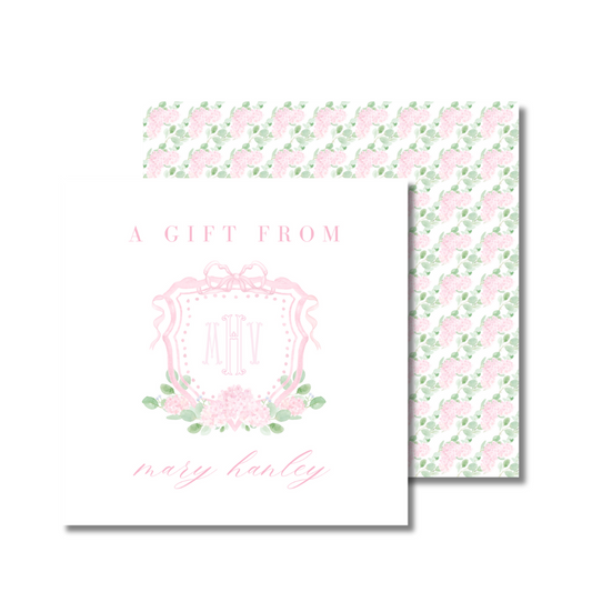 Blush Hydrangea Girls Monogram Square 3x3 Gift Tags (set of 25)